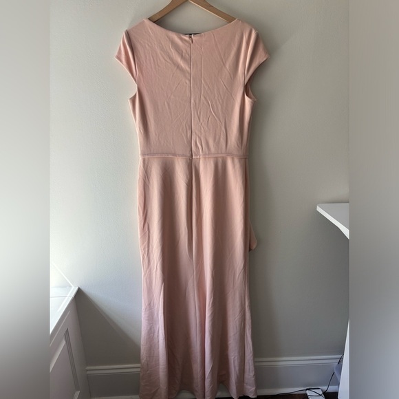 BETSY & ADAM Ruffled Slitted Cap Sleeve Asymmetrical Neckline Maxi Gown Dress - Picture 5 of 11